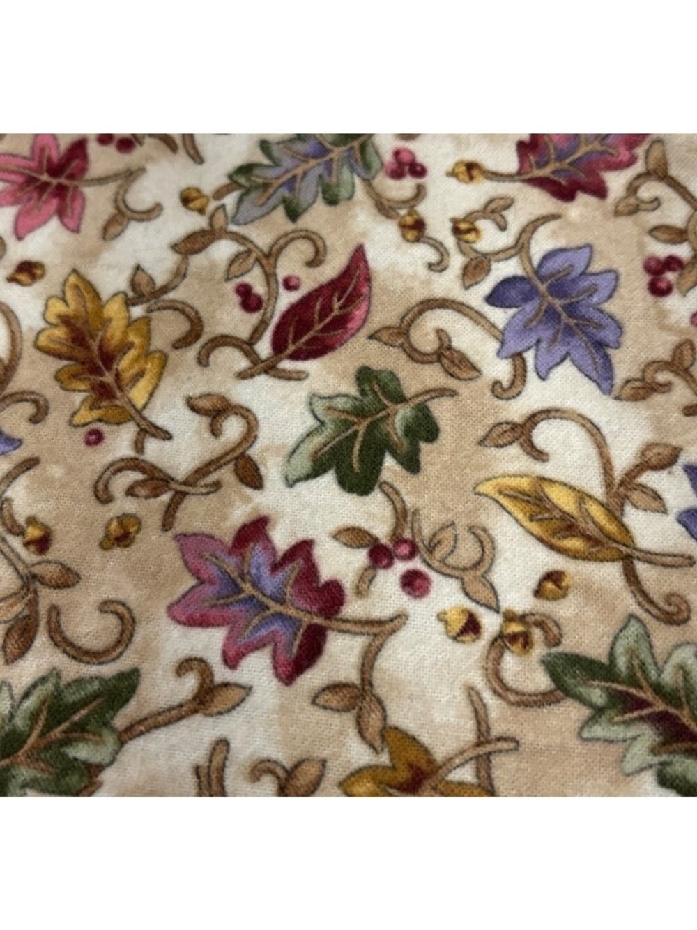 Autumn Leaf Pattern Beige Flannel Fabric 24"x38" Cotton Crafting Material